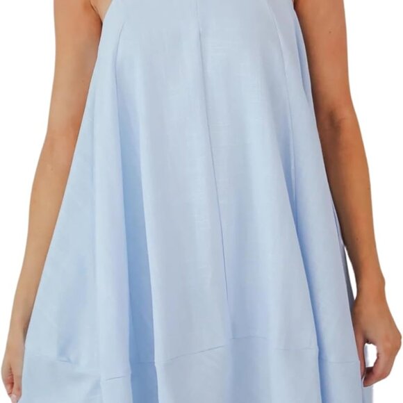 Women’s Summer Flowy Mini Dress Spaghetti Straps Back Buttons Pockets - Picture 1 of 4